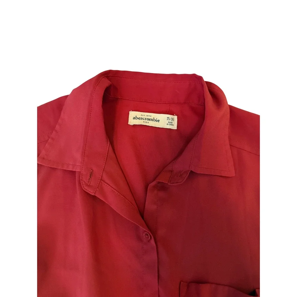Abercrombie Kids Girls Burgundy Sleeveless Button Down High Low Shirt Size 15/16